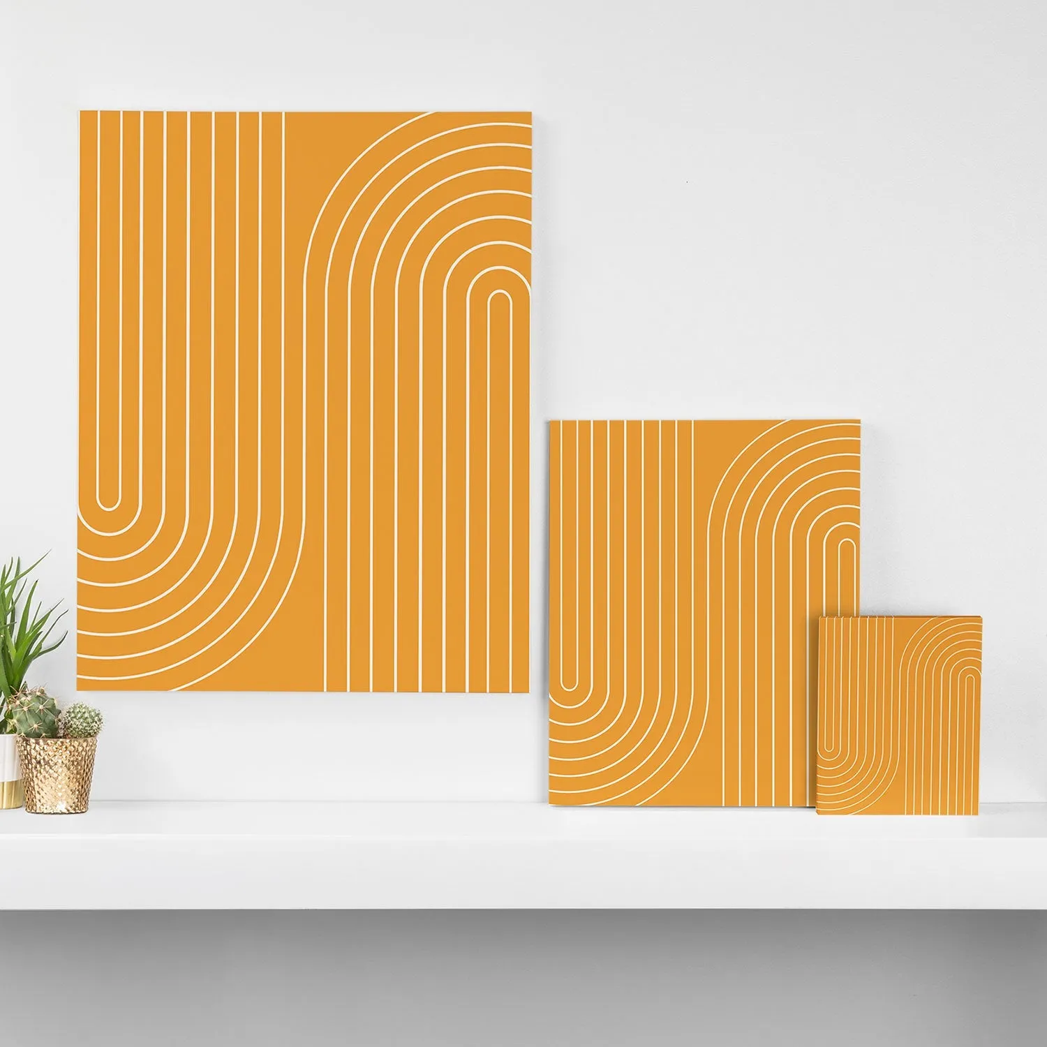 Minimal Line Curvature Gold Art Canvas