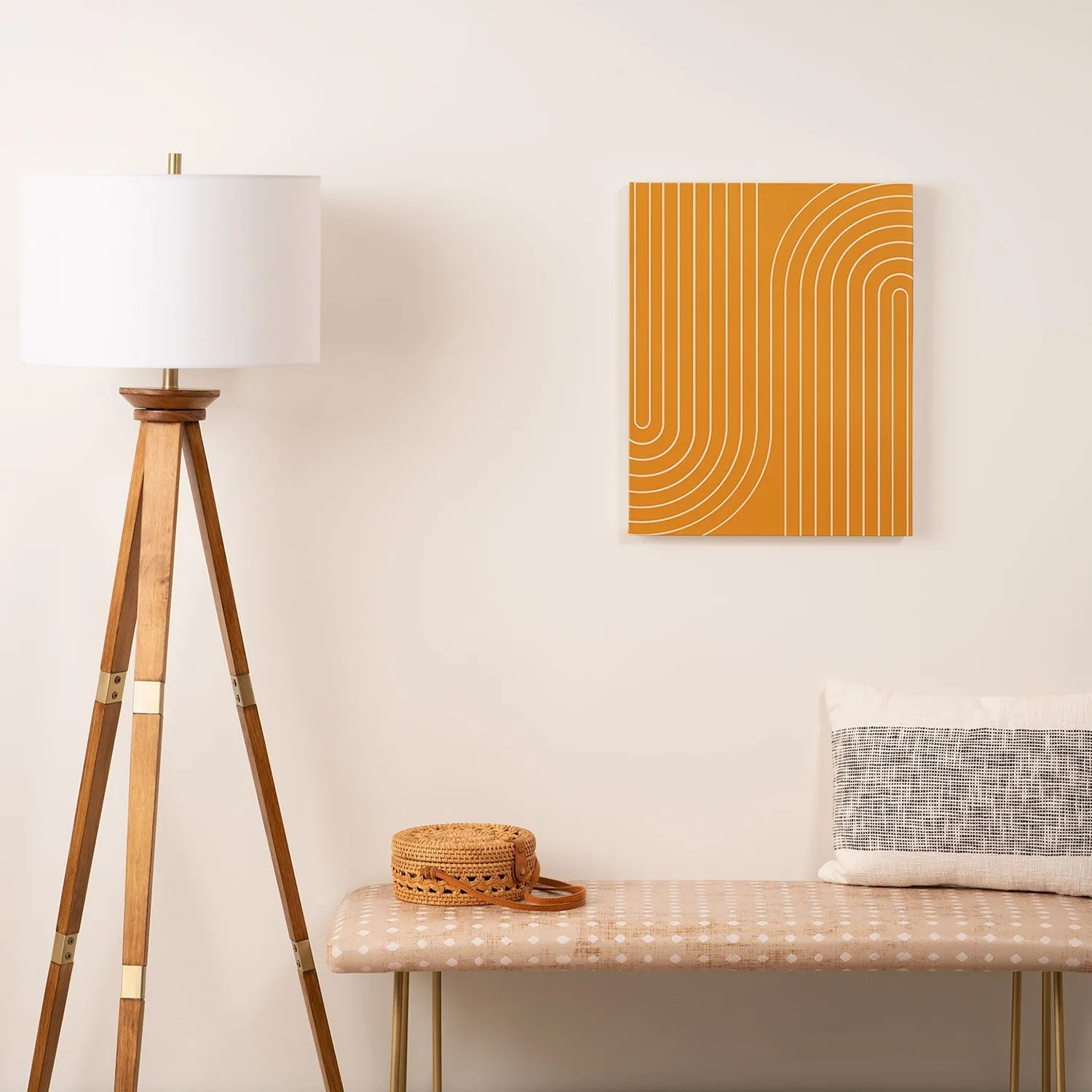 Minimal Line Curvature Gold Art Canvas