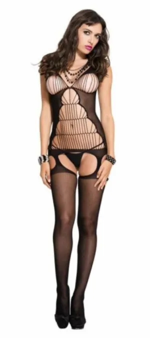 Music Legs Strings and Fishnet Suspender Spandex Bodystocking ML1014