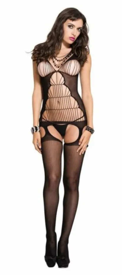 Music Legs Strings and Fishnet Suspender Spandex Bodystocking ML1014
