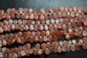 Natural Peach Moonstone Smooth Pear Drops Briolette Gemstone Beads 5pc 10x7mm