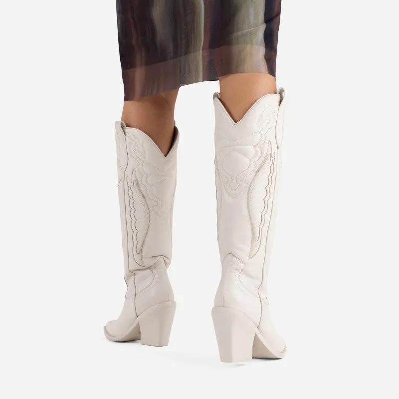 New Kole Off White High Western Boots