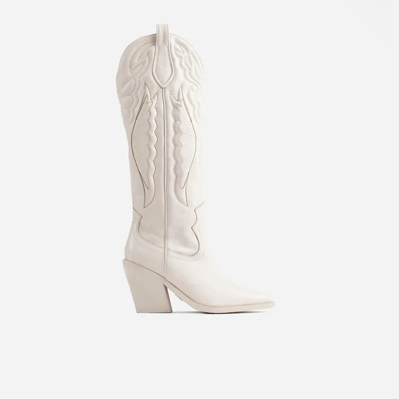 New Kole Off White High Western Boots