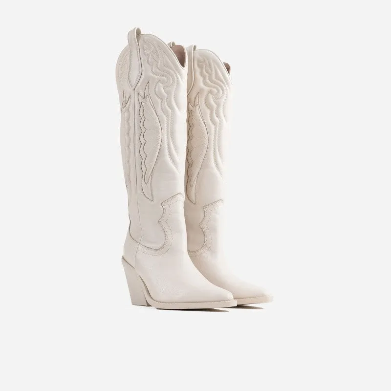 New Kole Off White High Western Boots