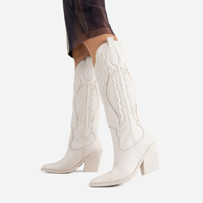New Kole Off White High Western Boots