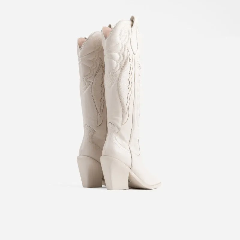 New Kole Off White High Western Boots