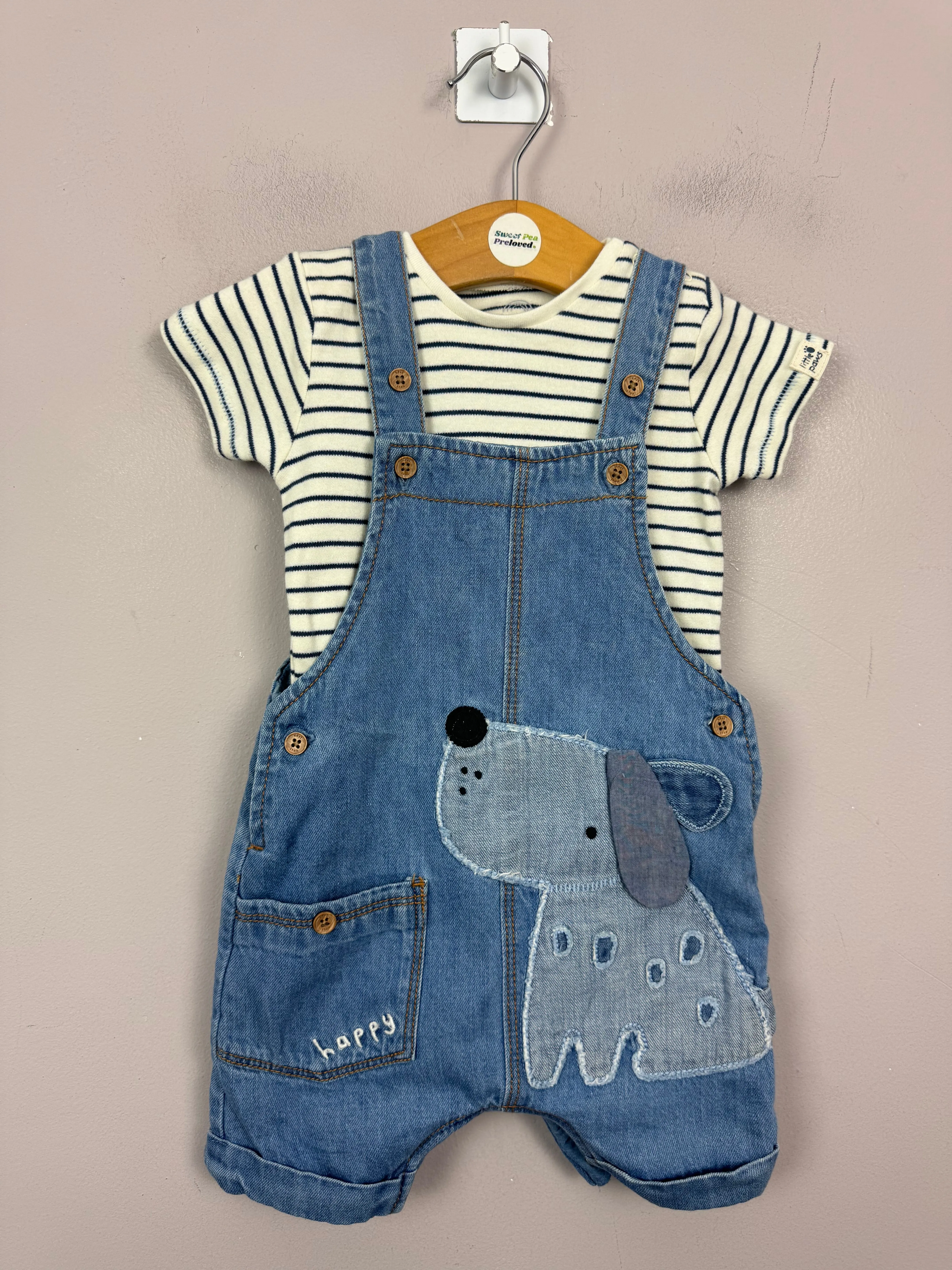 Next Happy Pup Short Dungarees 3-6m