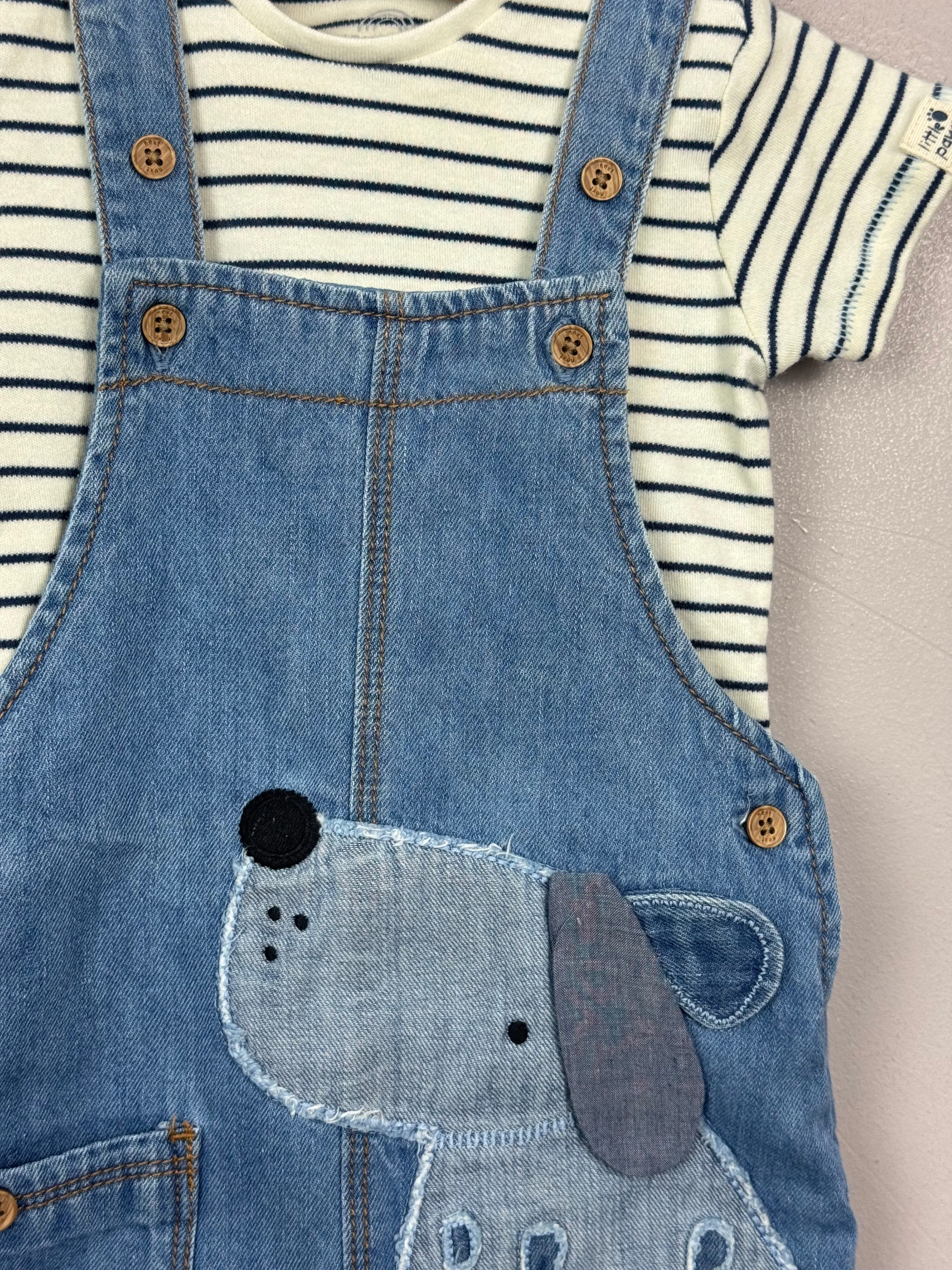 Next Happy Pup Short Dungarees 3-6m