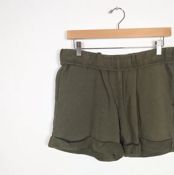 NWT FRAME Washed Moss Organic Cotton Rolled Hem Comfy Shorts Size S