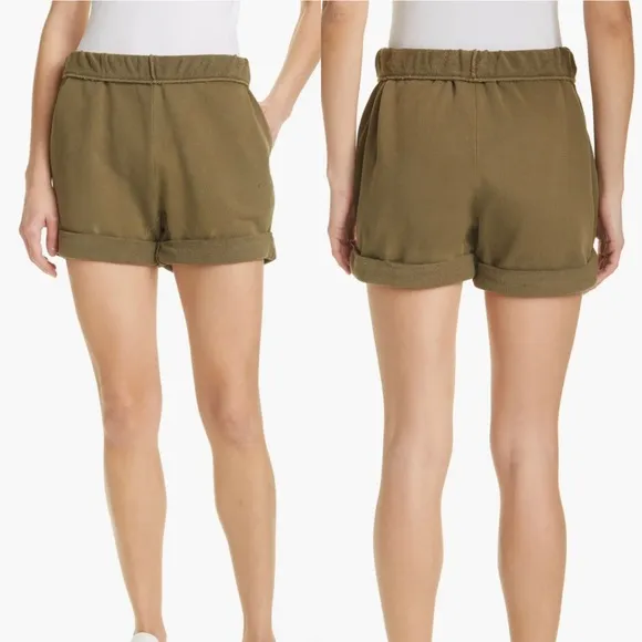 NWT FRAME Washed Moss Organic Cotton Rolled Hem Comfy Shorts Size S