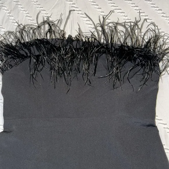NWT Women's Black Sam Edelman Feather Trim Sheath Strapless Minidress 8