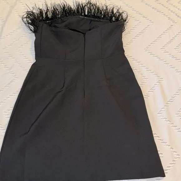 NWT Women's Black Sam Edelman Feather Trim Sheath Strapless Minidress 8