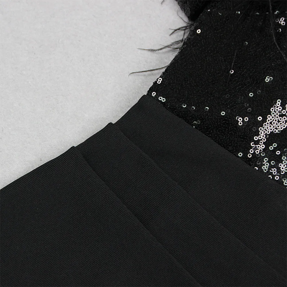 Off Shoulder Long Sleeve Feather Maxi Bandage Dress HL9503