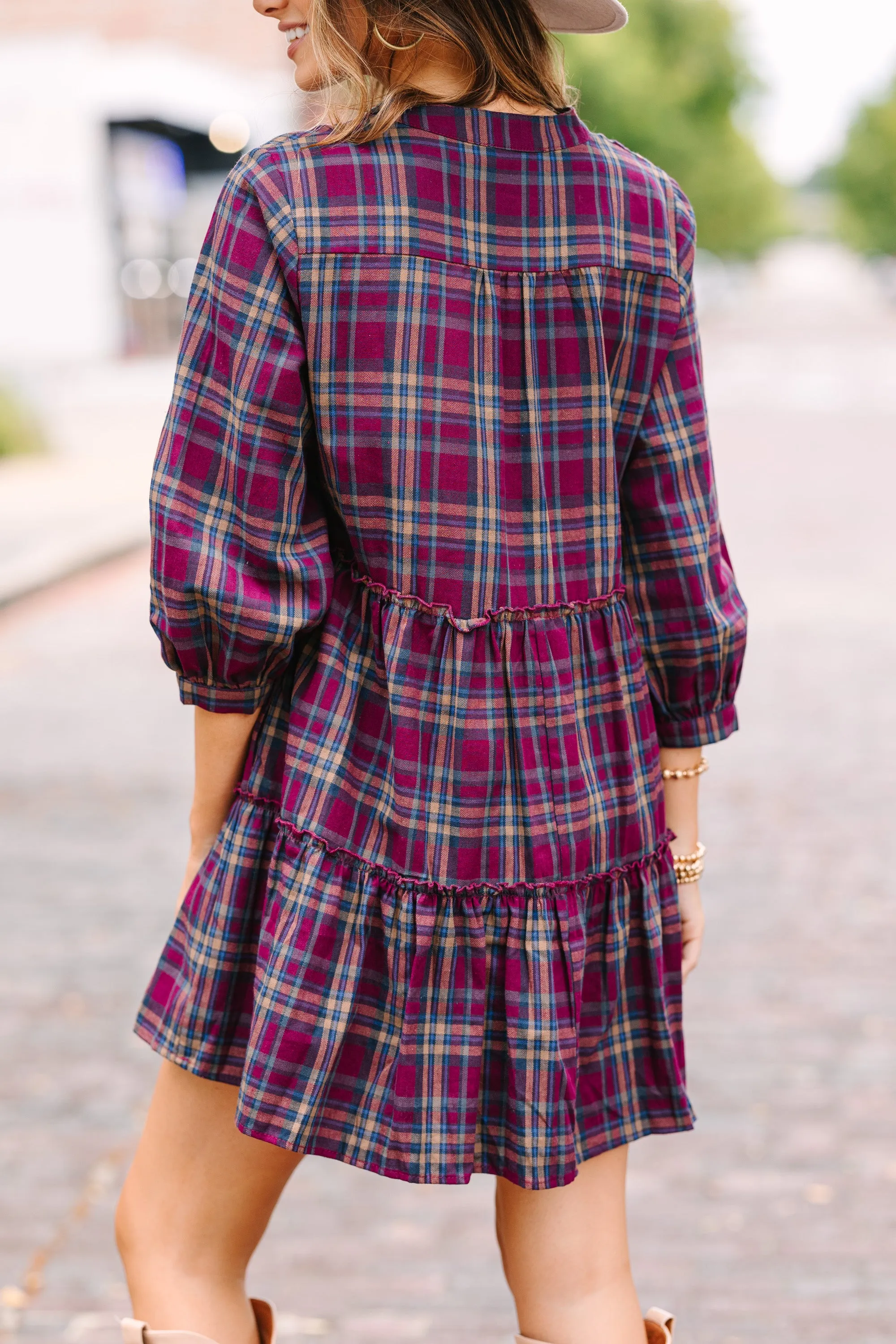 One Way Plum Purple Plaid Dress