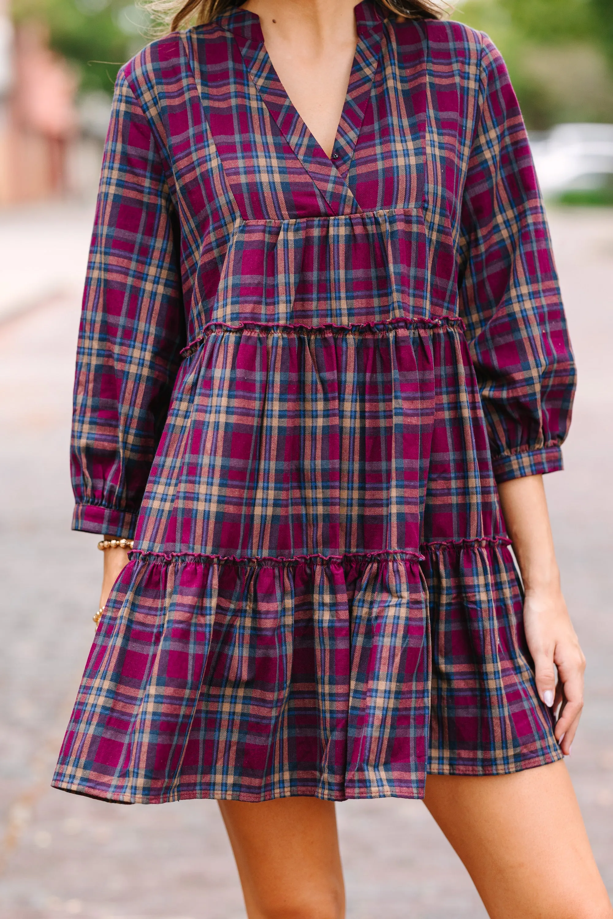 One Way Plum Purple Plaid Dress