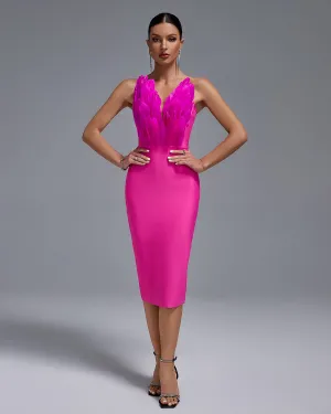 Open Back Feather Midi Bandage Dress