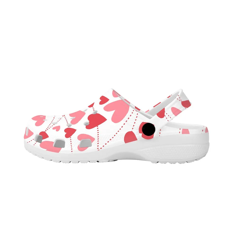 Pink and White Heart Pattern Adult Clogs