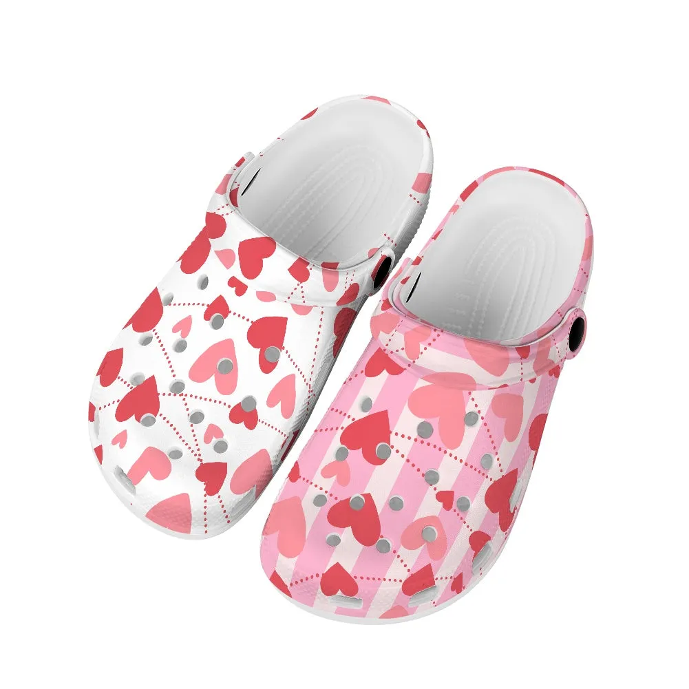 Pink and White Heart Pattern Adult Clogs