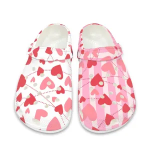 Pink and White Heart Pattern Adult Clogs