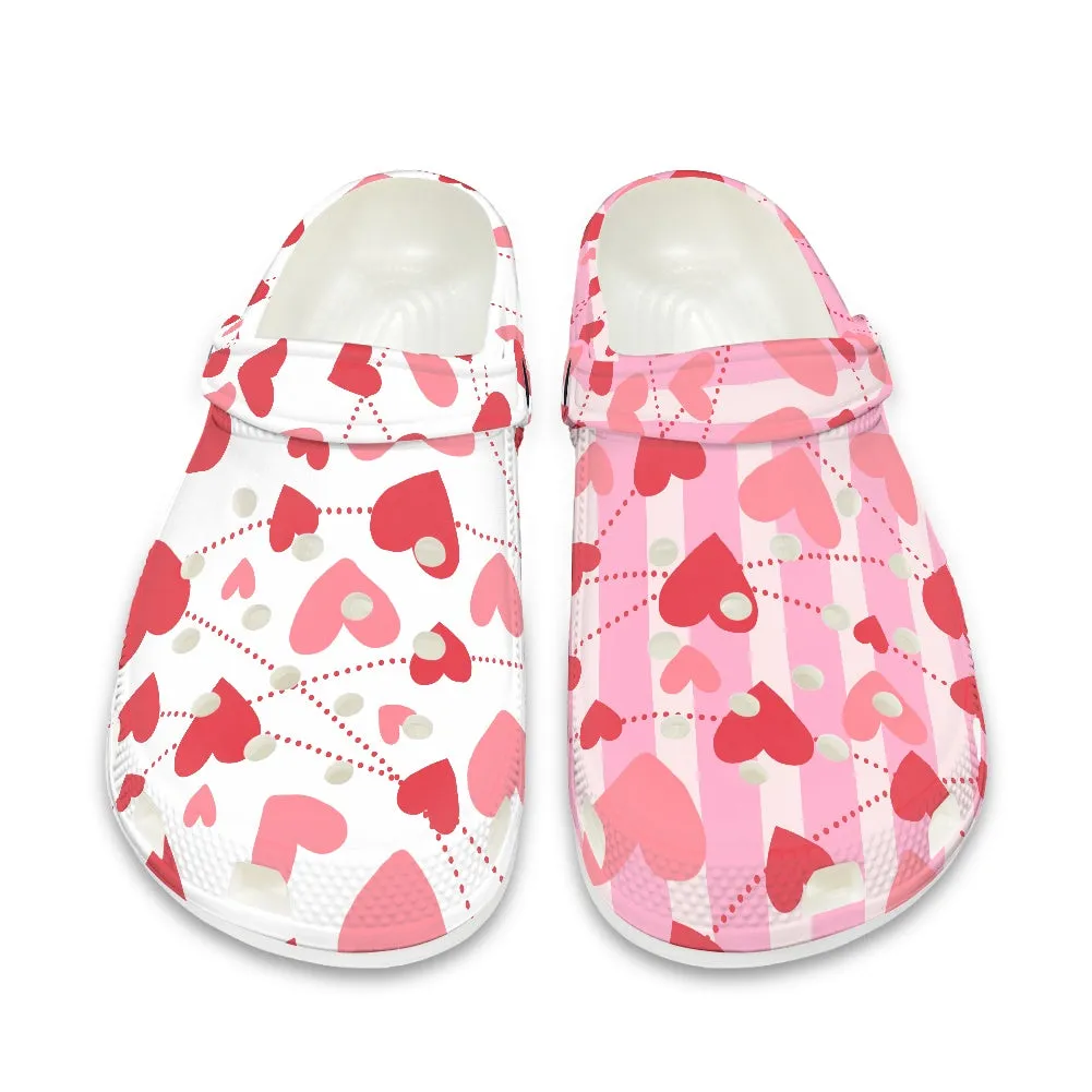 Pink and White Heart Pattern Adult Clogs