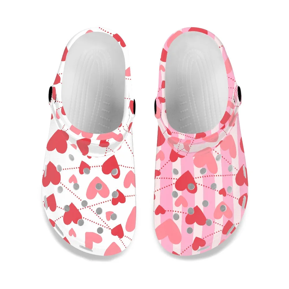 Pink and White Heart Pattern Adult Clogs
