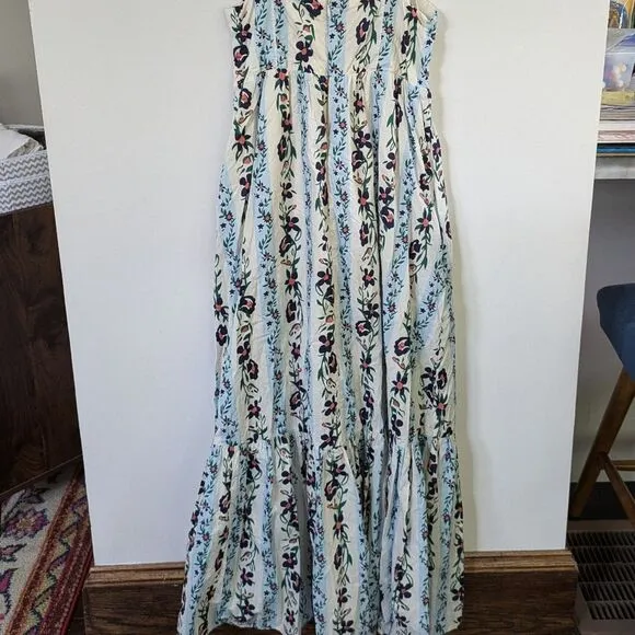 PinkBlush Mable Blue Floral Striped Square Neck Maternity Maxi Dress S Small