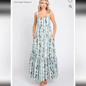 PinkBlush Mable Blue Floral Striped Square Neck Maternity Maxi Dress S Small