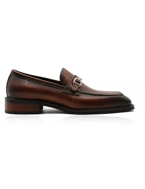 POLISHED BROWN LEATHER SINGLE MONK SHOES