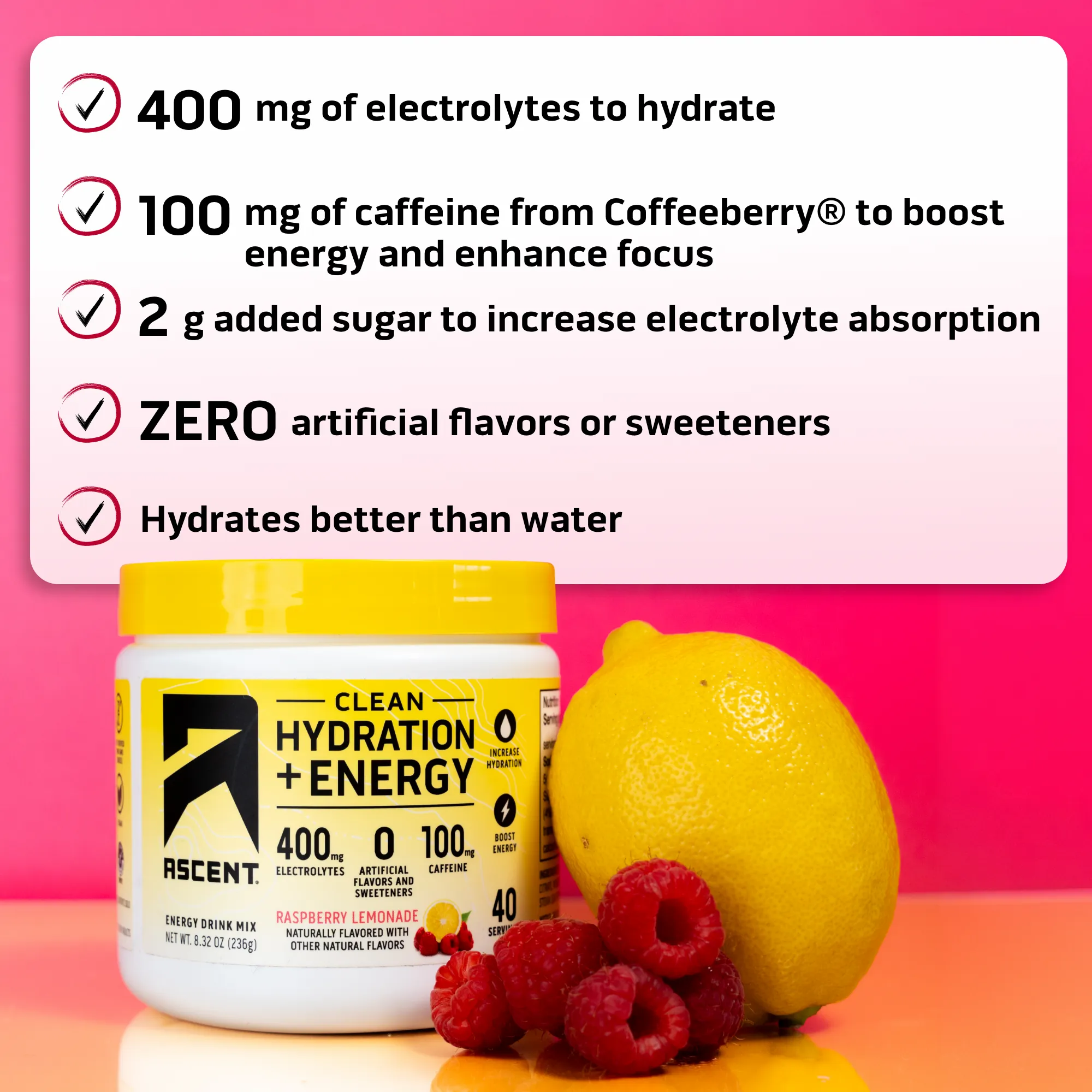 Raspberry Lemonade Clean Hydration   Energy