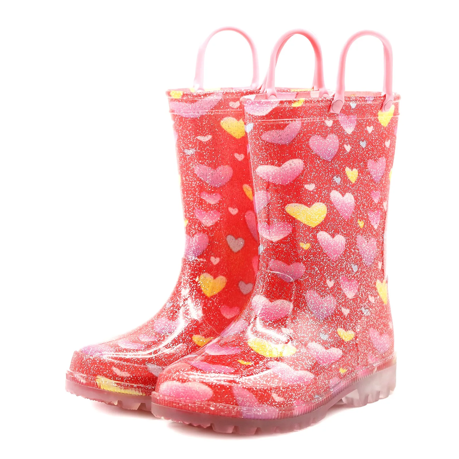 Red Heart Light Up Kids Rain Boots with Handles