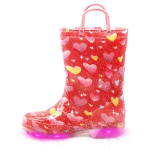 Red Heart Light Up Kids Rain Boots with Handles