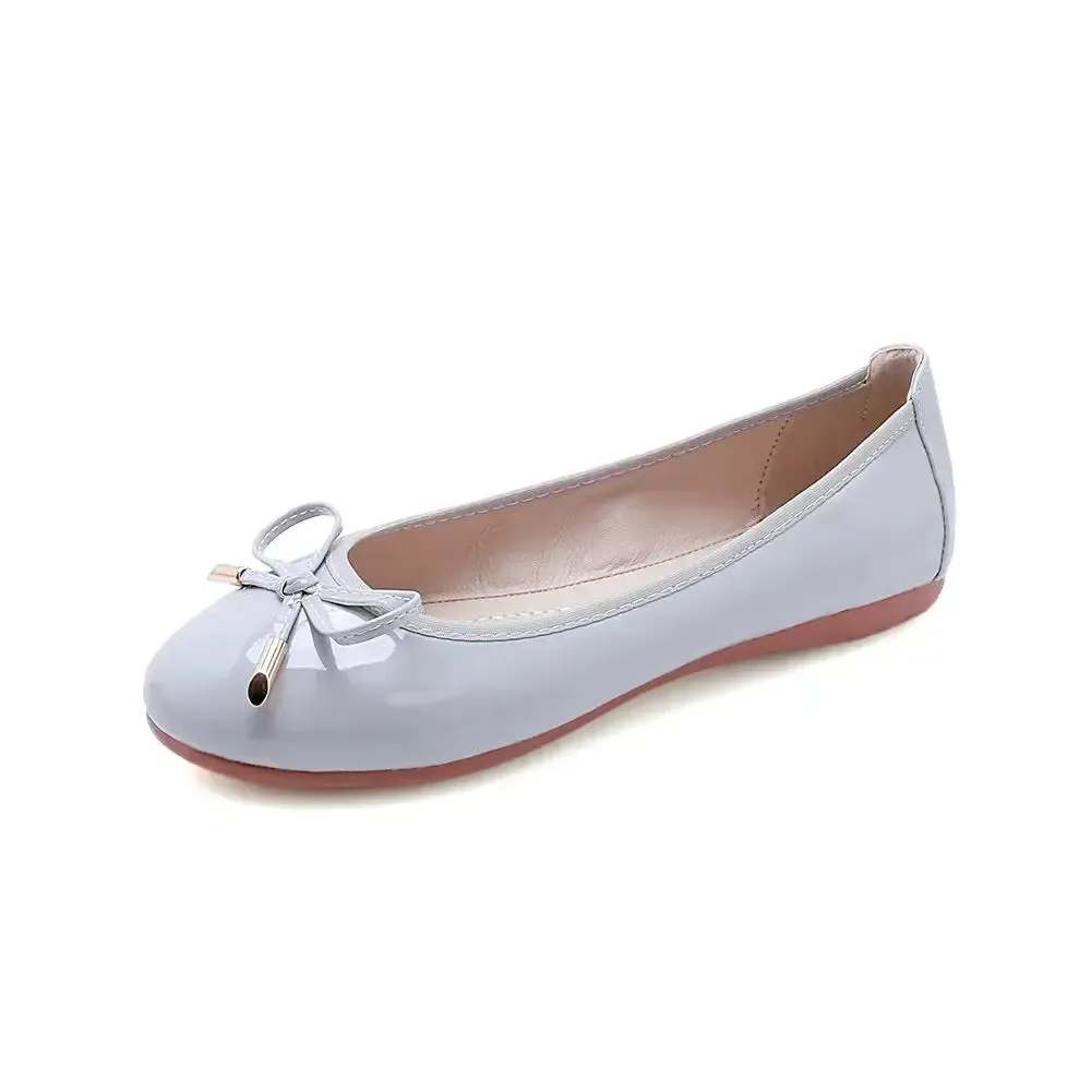 Roll up Ballerina Flat Shoes Lady Custom Summer New Arrival ladies Pu Leather Solid Color Flat Shoes