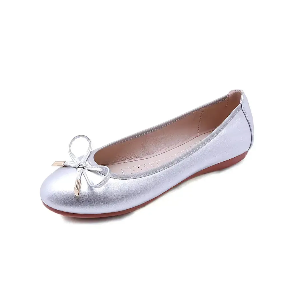 Roll up Ballerina Flat Shoes Lady Custom Summer New Arrival ladies Pu Leather Solid Color Flat Shoes
