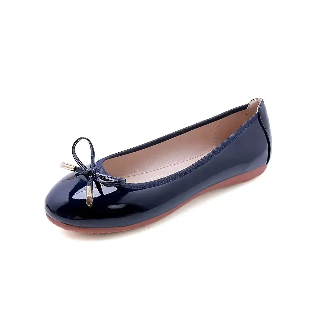 Roll up Ballerina Flat Shoes Lady Custom Summer New Arrival ladies Pu Leather Solid Color Flat Shoes