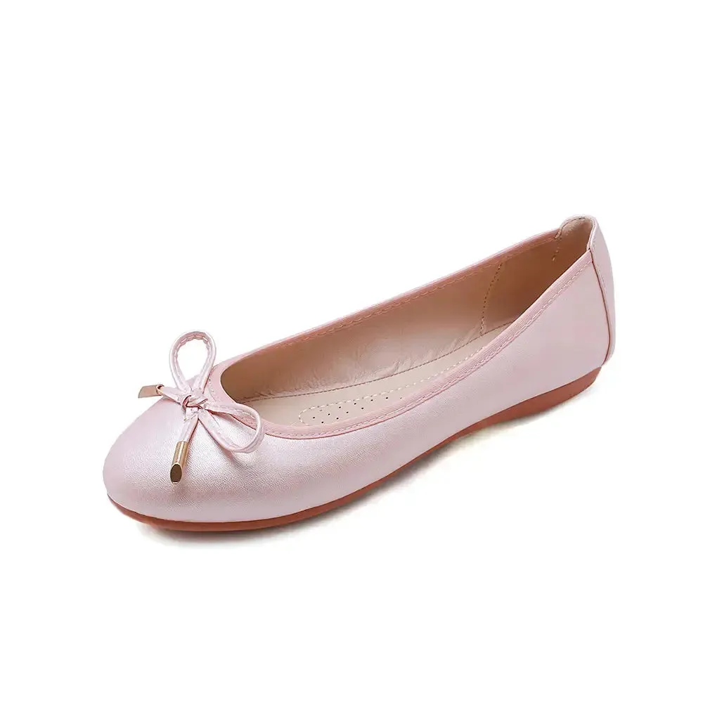 Roll up Ballerina Flat Shoes Lady Custom Summer New Arrival ladies Pu Leather Solid Color Flat Shoes
