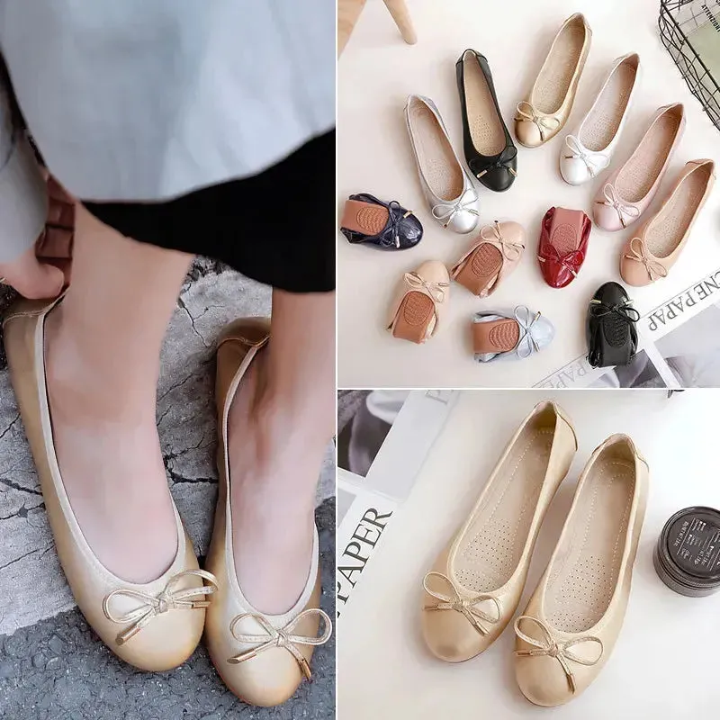 Roll up Ballerina Flat Shoes Lady Custom Summer New Arrival ladies Pu Leather Solid Color Flat Shoes