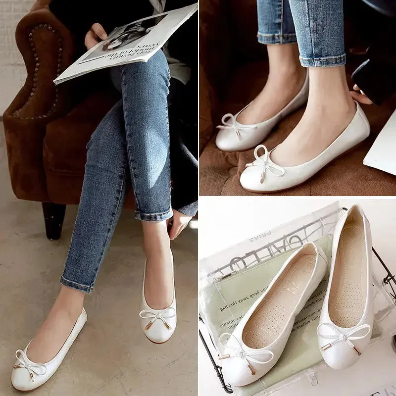 Roll up Ballerina Flat Shoes Lady Custom Summer New Arrival ladies Pu Leather Solid Color Flat Shoes