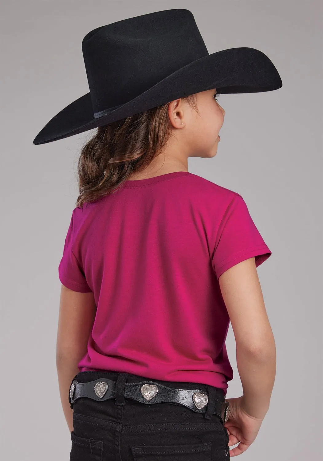 Roper Youth Girls Long Live Cowgirls Pink Poly/Rayon S/S T-Shirt