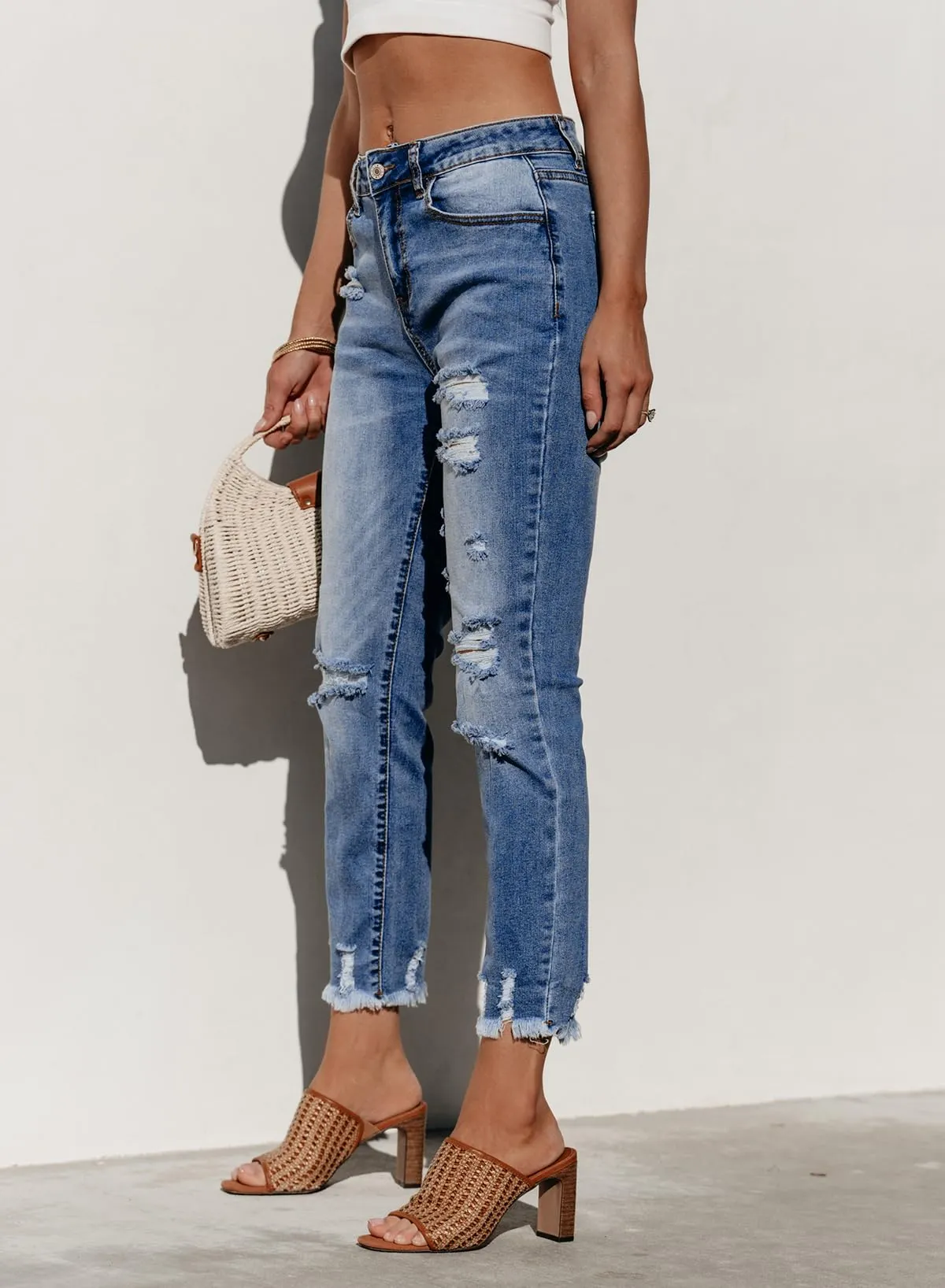 Sidefeel Women's Fashion Jeans High Waisted Boyfriend Ripped Straight Leg Denim Pants Sky Blue