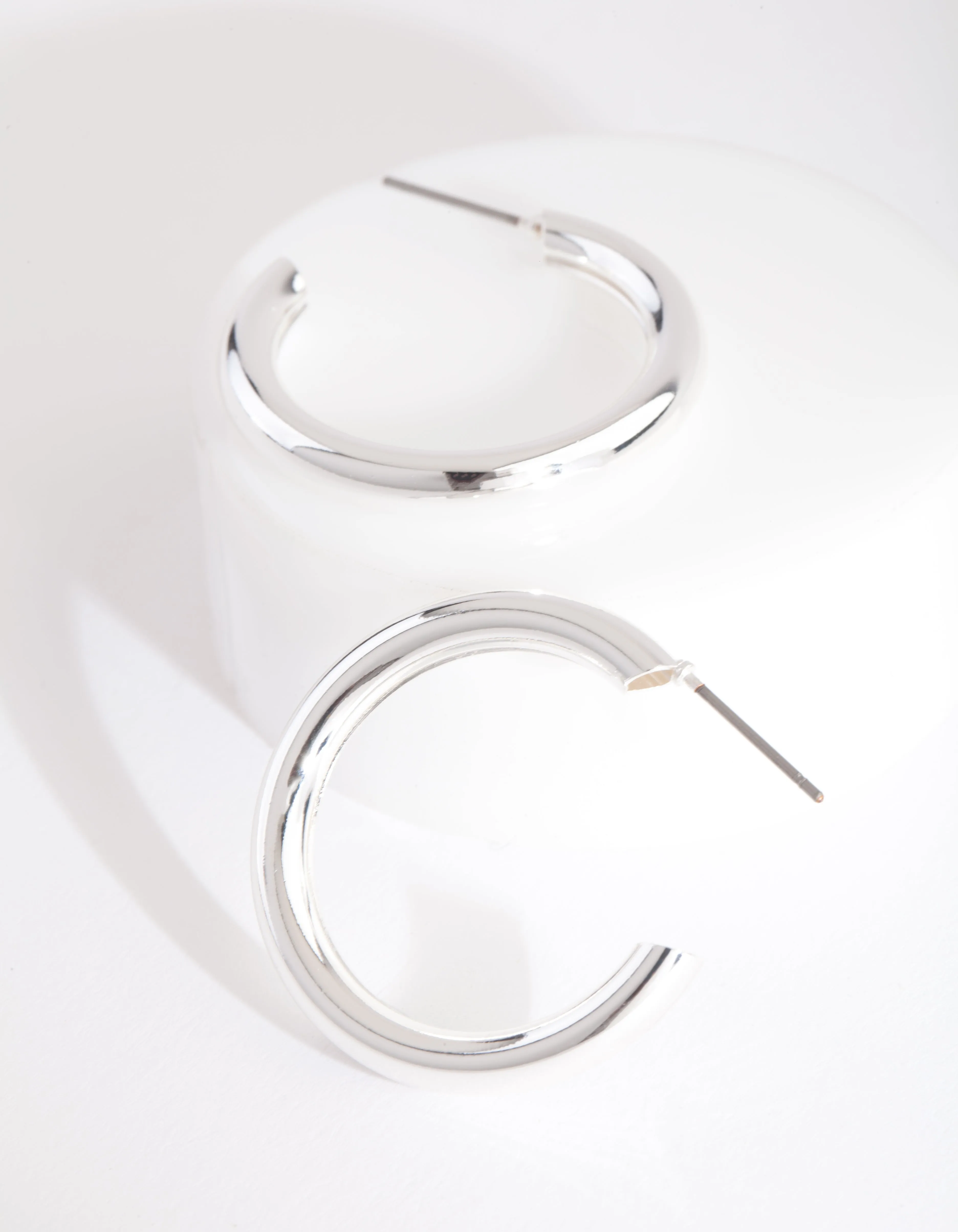 Silver Medium Smooth Hoop Earrings