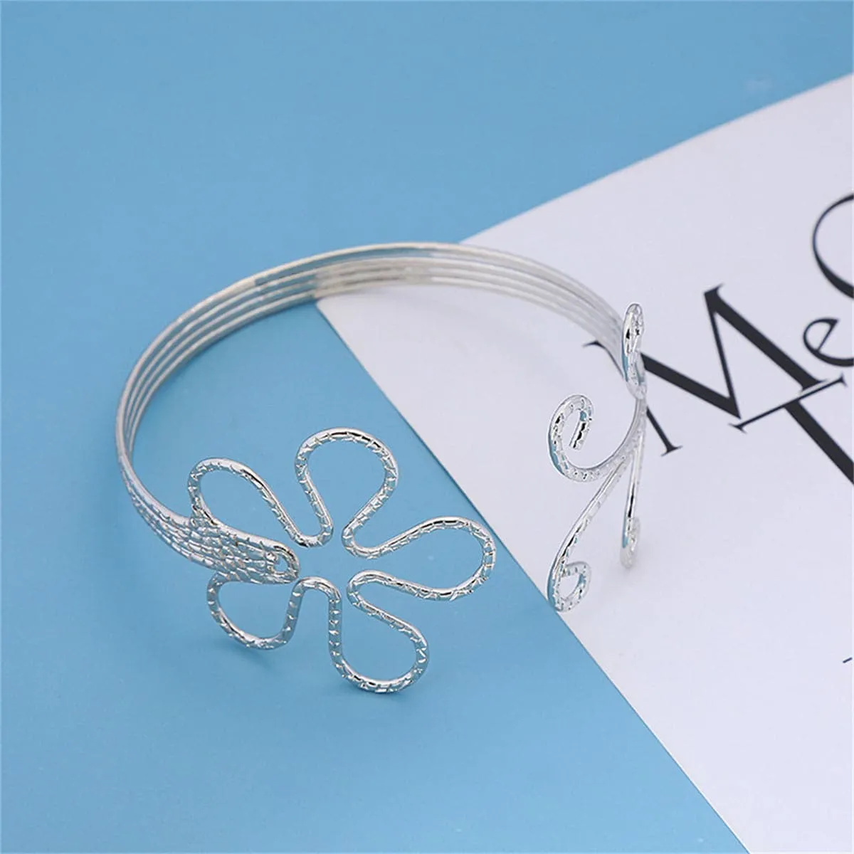 Silver-Plated Open Flower Arm Cuff