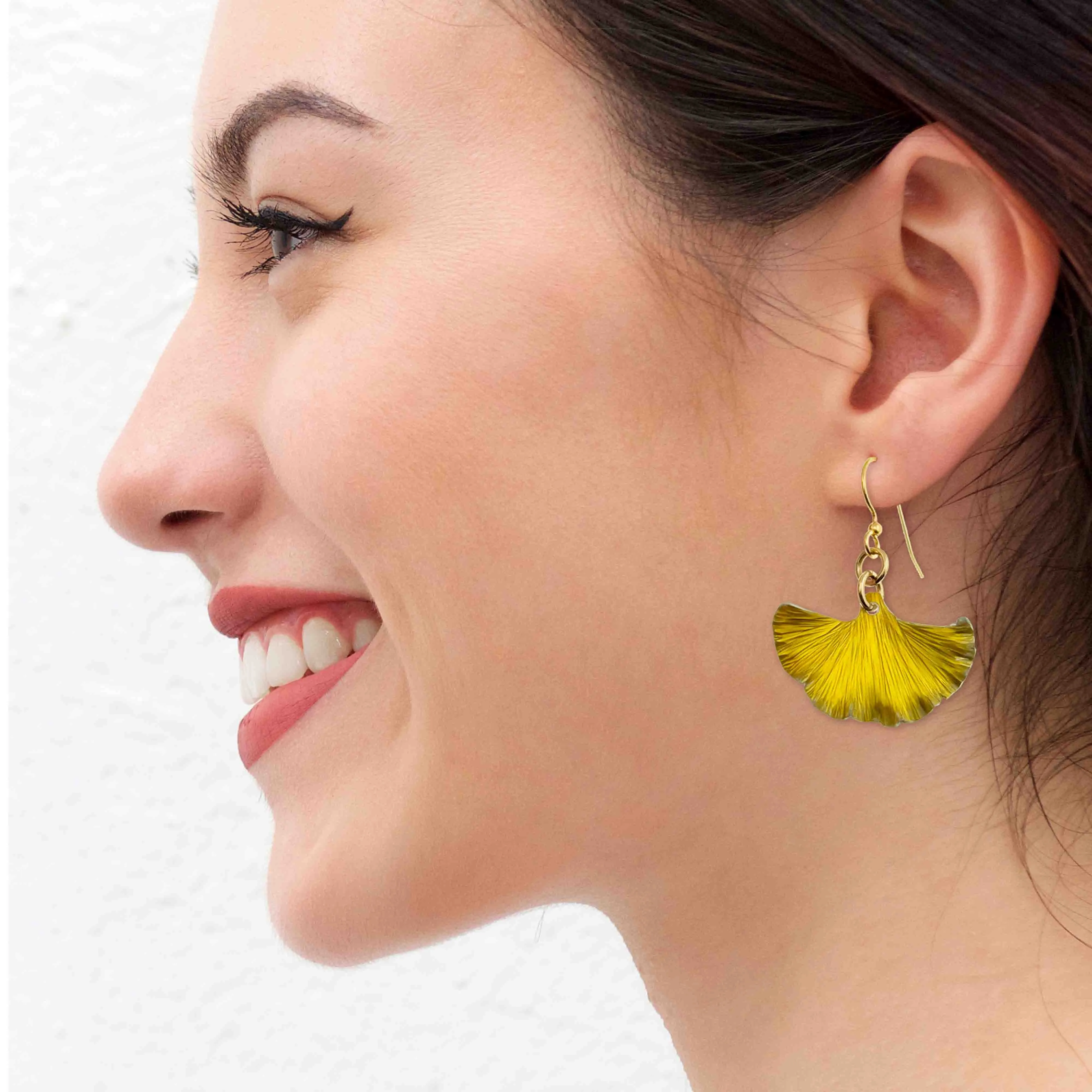 Small Canary Yellow Anodized Aluminum Ginkgo Leaf Earrings