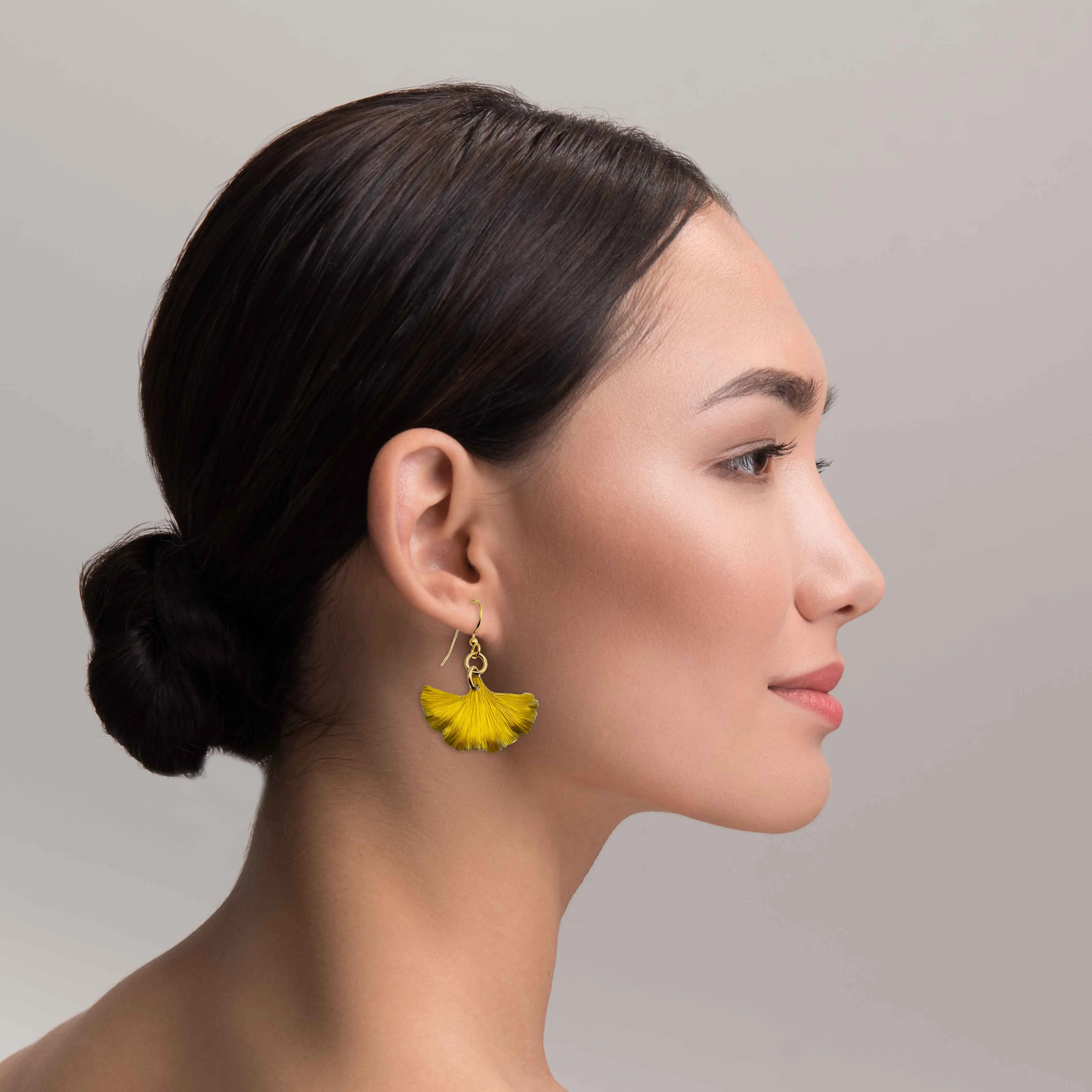 Small Canary Yellow Anodized Aluminum Ginkgo Leaf Earrings