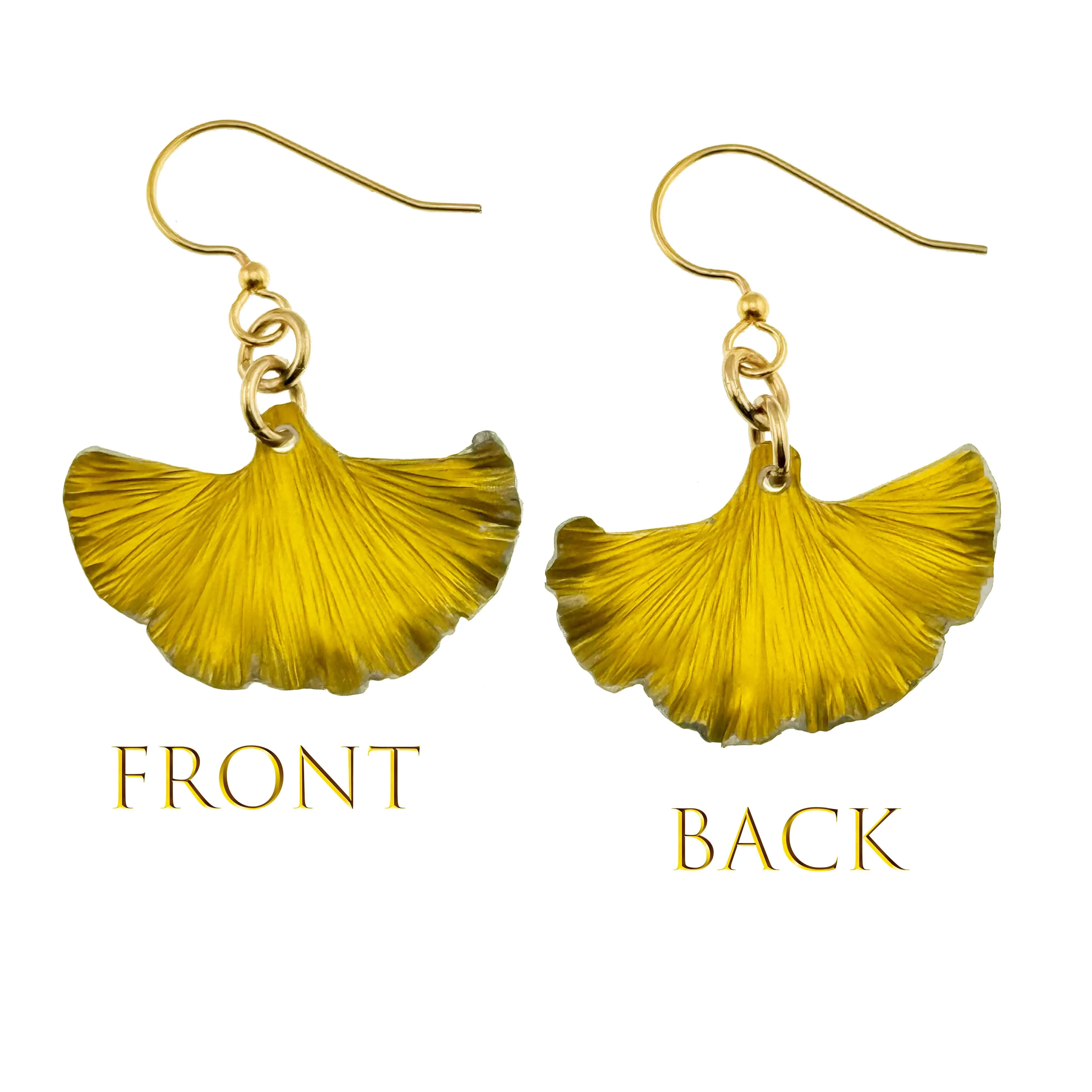Small Canary Yellow Anodized Aluminum Ginkgo Leaf Earrings