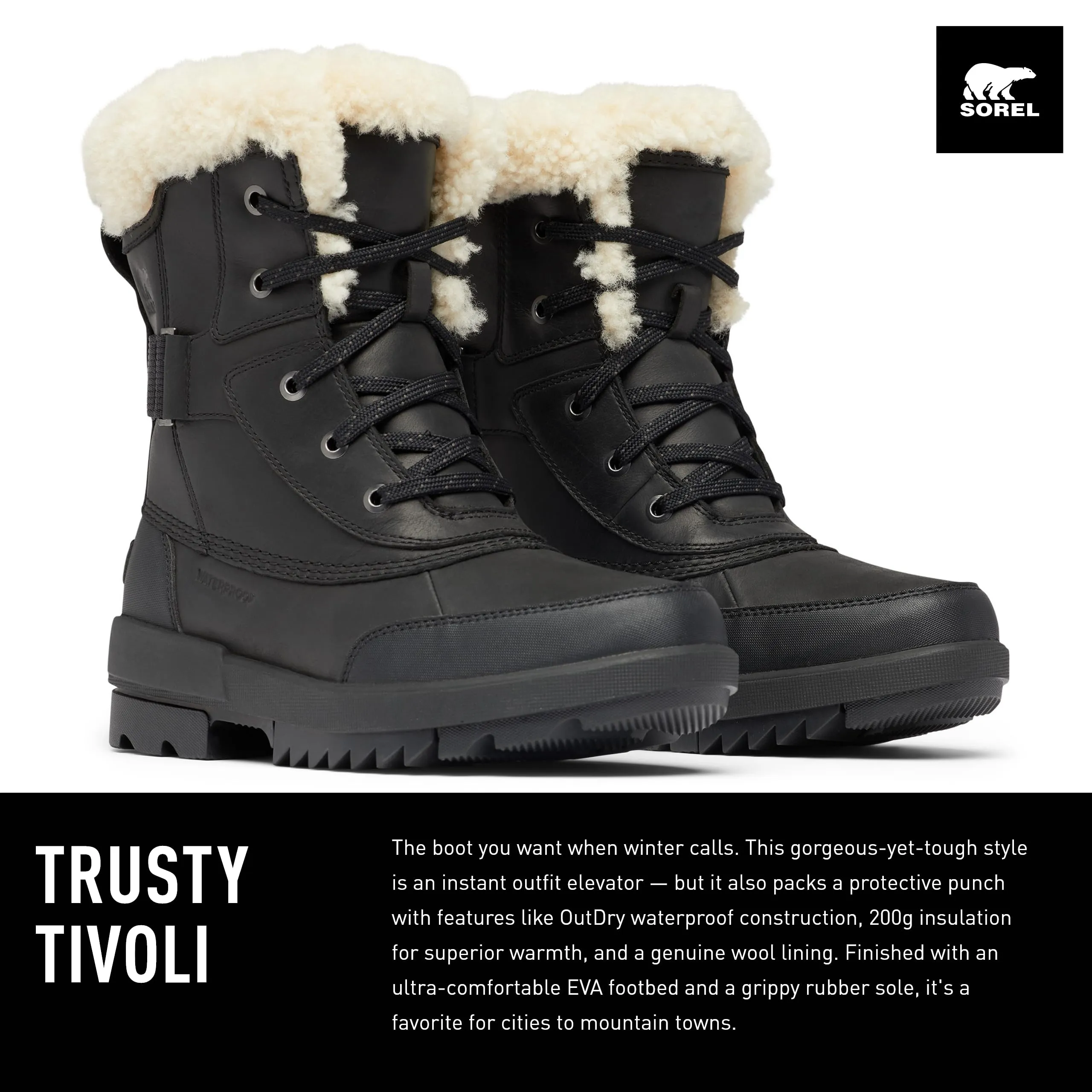 Sorel Tivoli IV Parc Waterproof Women's Boots - Black, Sea Salt - Size 8