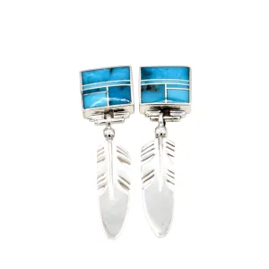 Square Inlay Feather Earrings