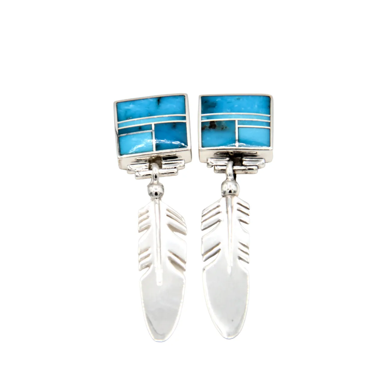 Square Inlay Feather Earrings