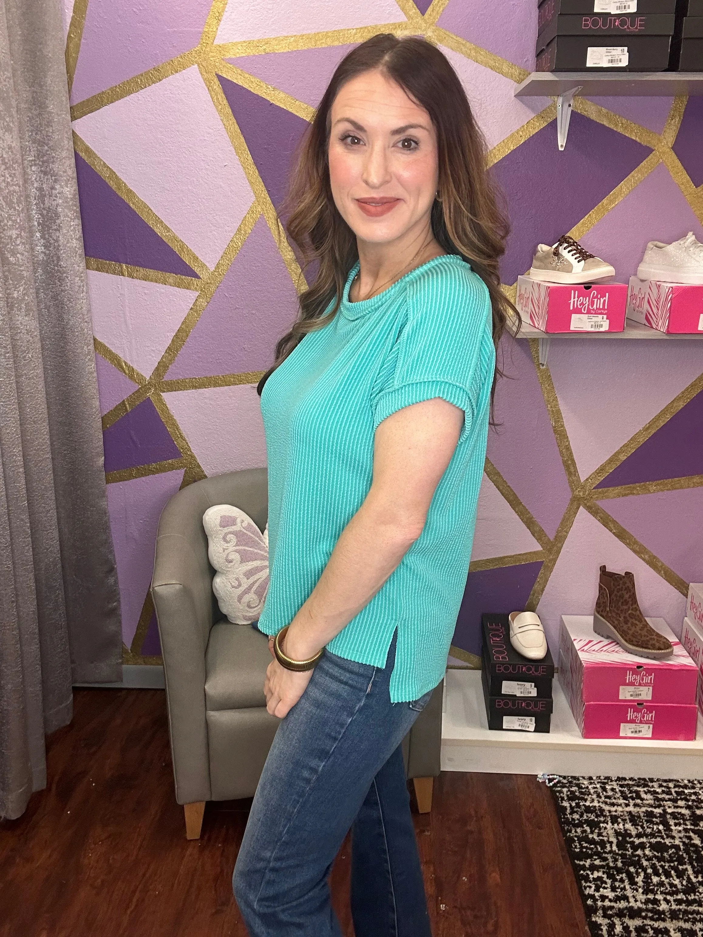 Stay True Ribbed Top: Turquoise