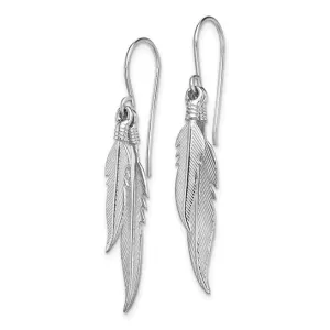 Sterling Silver Double Feathers Dangle Earrings
