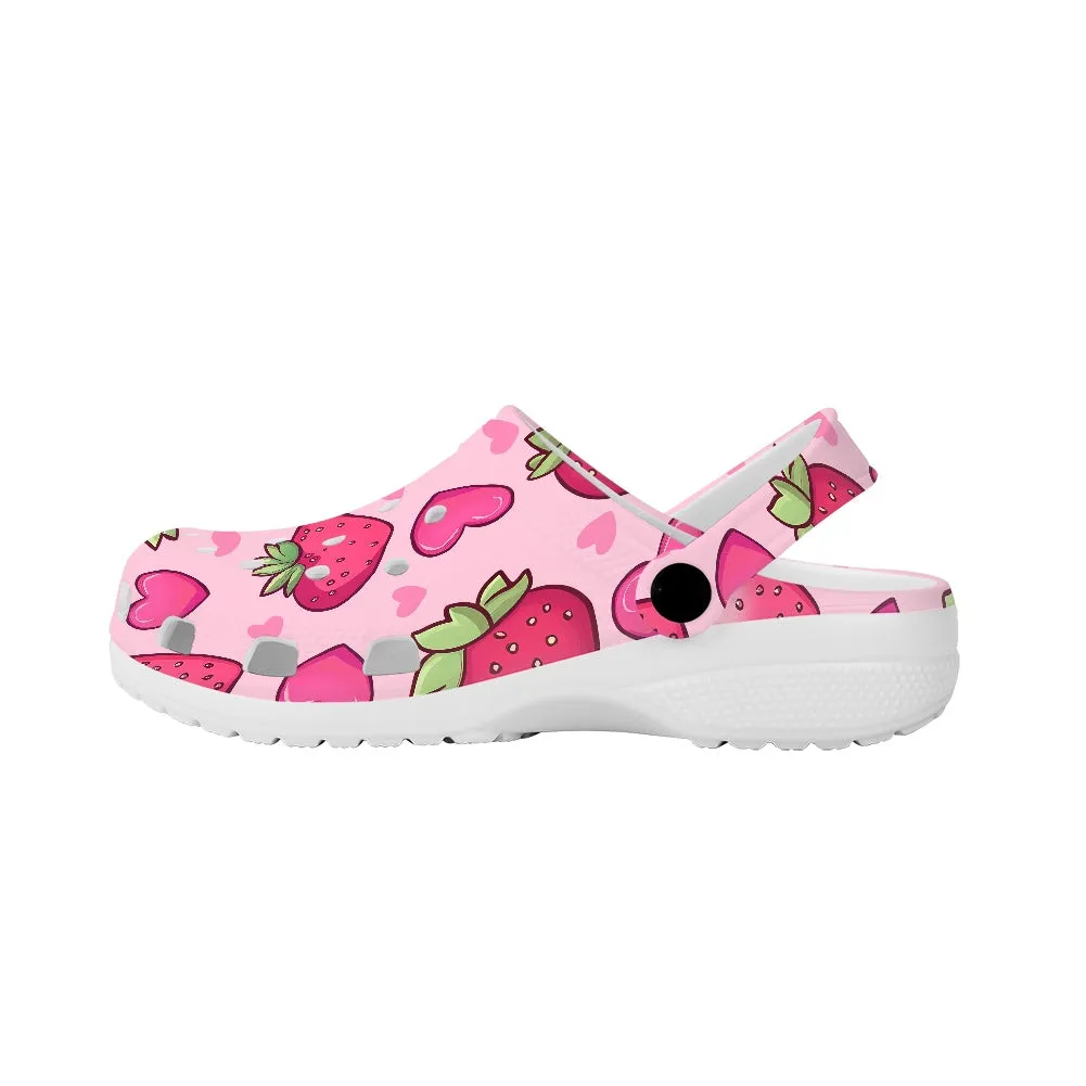 Strawberry and Heart Print Adult Clogs